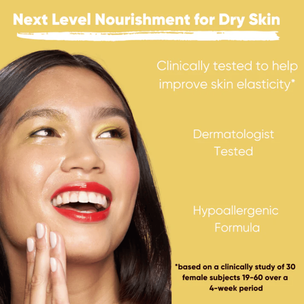 Model s sijočo kožo, ki prikazuje učinek Clean It Zero Ginseng-Glow Cleansing Balm, dermatološko testirana in hipoalergena formula, ki neguje in izboljšuje elastičnost kože pri suhi koži.