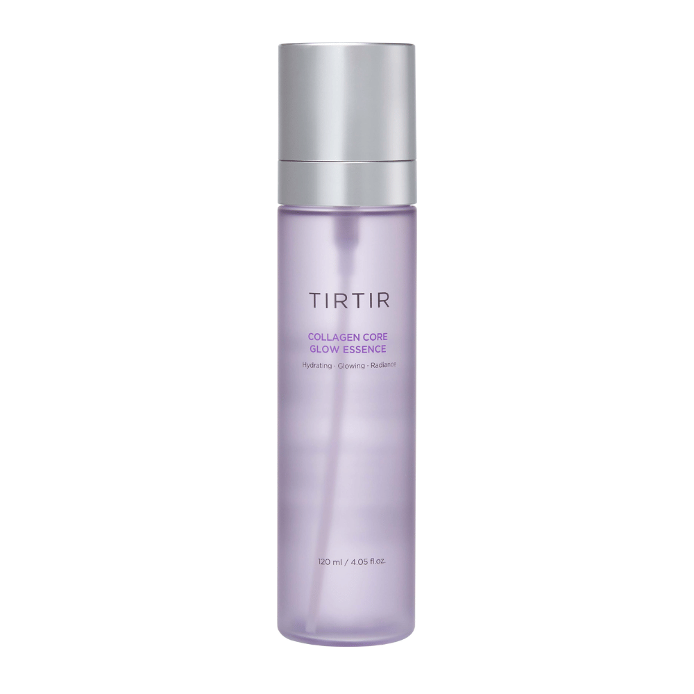 Slika izdelka TIRTIR Collagen Core Glow Essence – sijoča esenca v elegantni vijolični steklenički, ki vlaži in izboljšuje elastičnost kože.