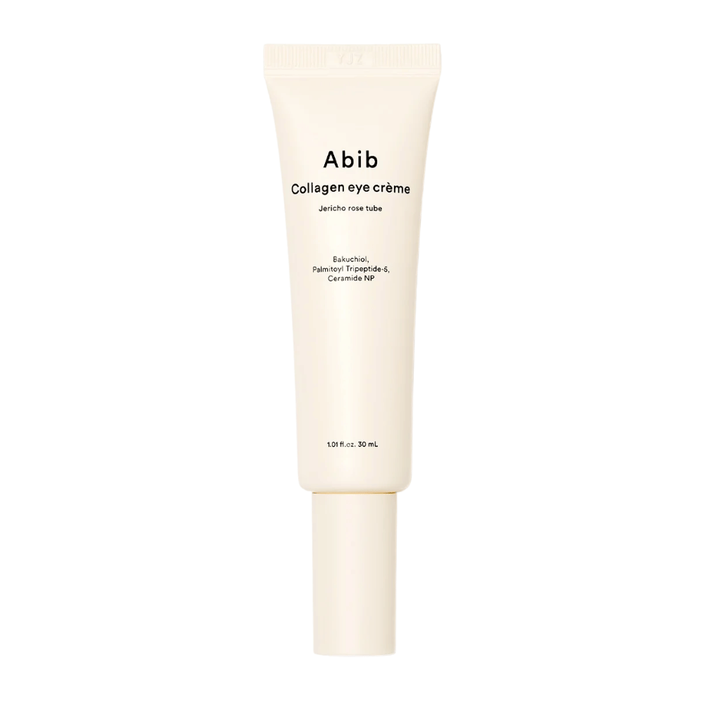 Slika izdelka Abib Collagen Eye Crème – Jericho Rose Tube 30 ml. Vsebuje bakuchiol, tripeptide in ceramide za čvrstejšo kožo.