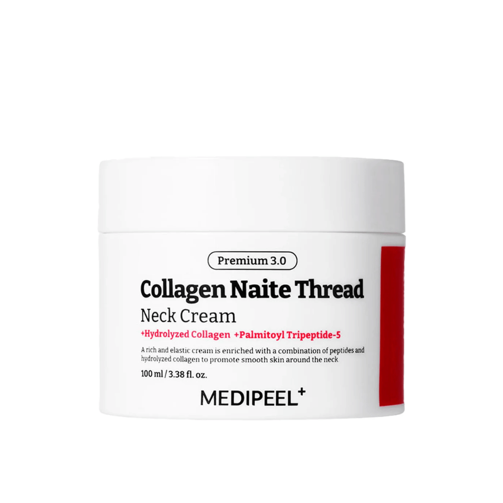 MEDIPEEL Collagen Naite Thread Neck Cream Premium 3.0 100 ml – korejska krema za vrat s kolagenom in Palmitoyl Tripeptide-5 za učvrstitev, proti staranju in izboljšano strukturo kože.