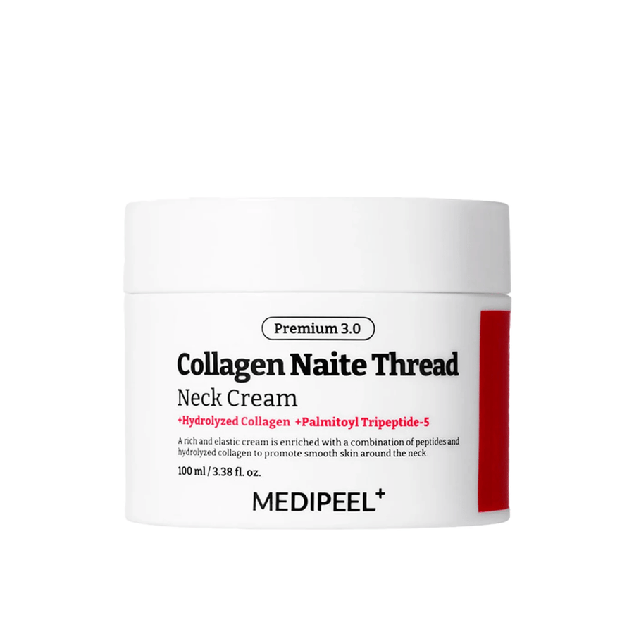 MEDIPEEL Collagen Naite Thread Neck Cream Premium 3.0 100 ml – korejska krema za vrat s kolagenom in Palmitoyl Tripeptide-5 za učvrstitev, proti staranju in izboljšano strukturo kože.
