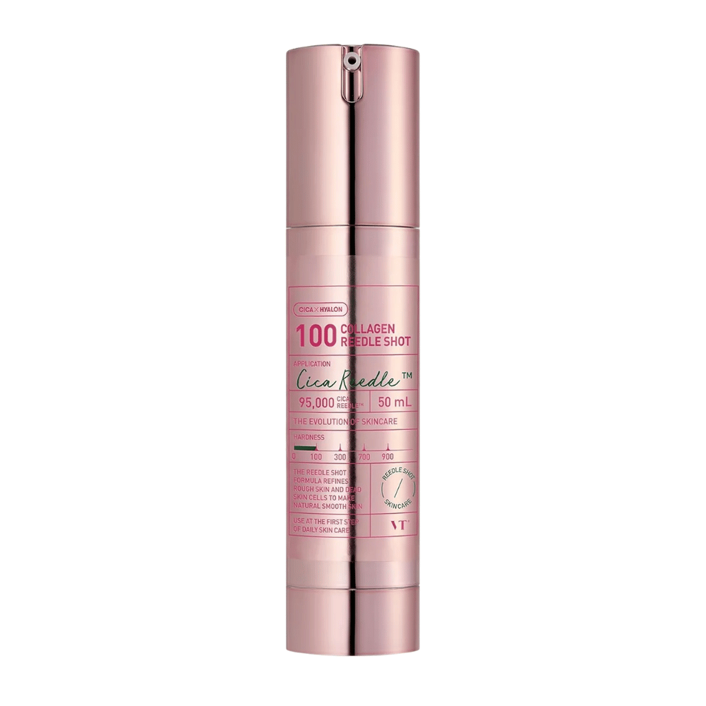 Slika izdelka VT Collagen Reedle Shot 100 – 50 ml. Izboljšuje elastičnost in gladkost kože z mikronedlami kolagena.
