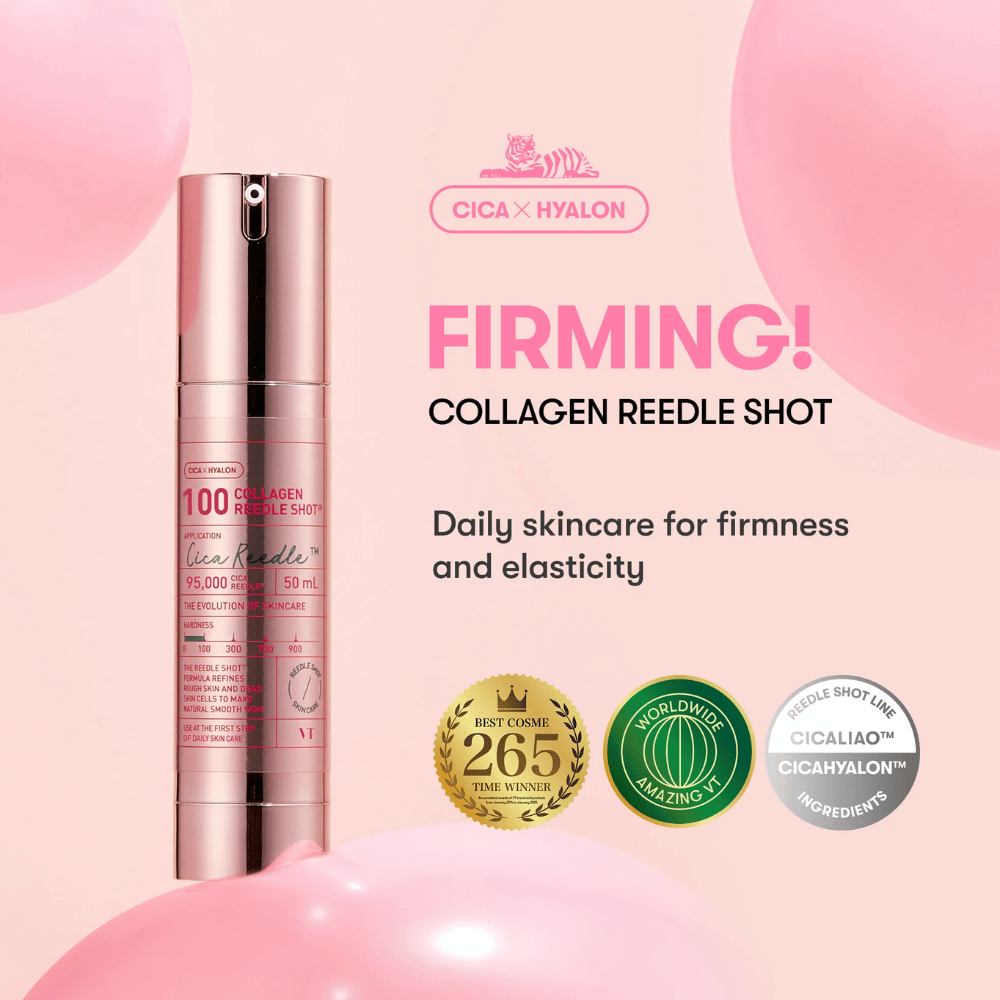 VT Collagen Reedle Shot 100 – nagrajeni serum Cica x Hyalon za čvrstost, vlaženje in učinek proti staranju.