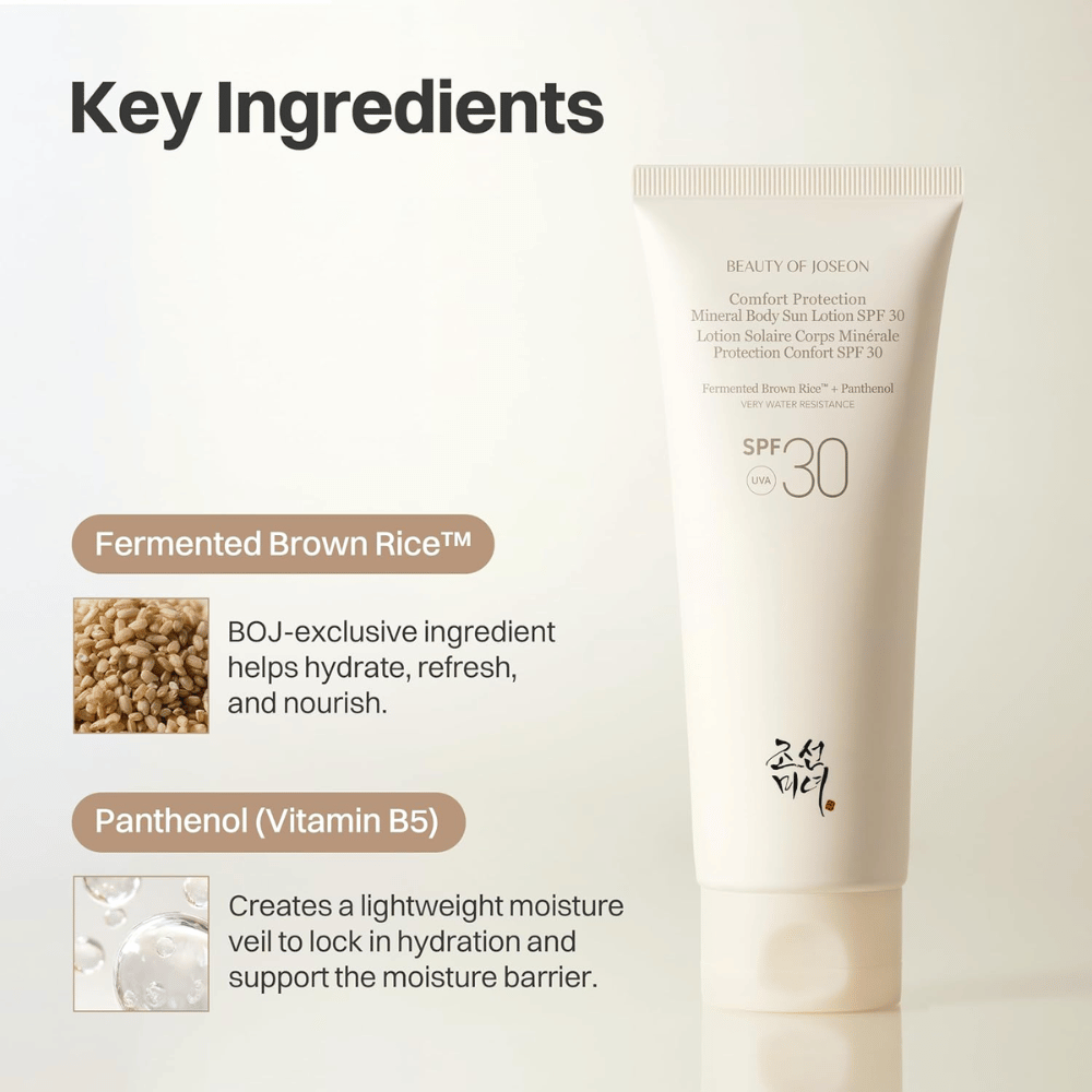 Beauty of Joseon Comfort Protection Mineral Body Sun Lotion SPF30 s fermentiranim rjavim rižem in pantenolom