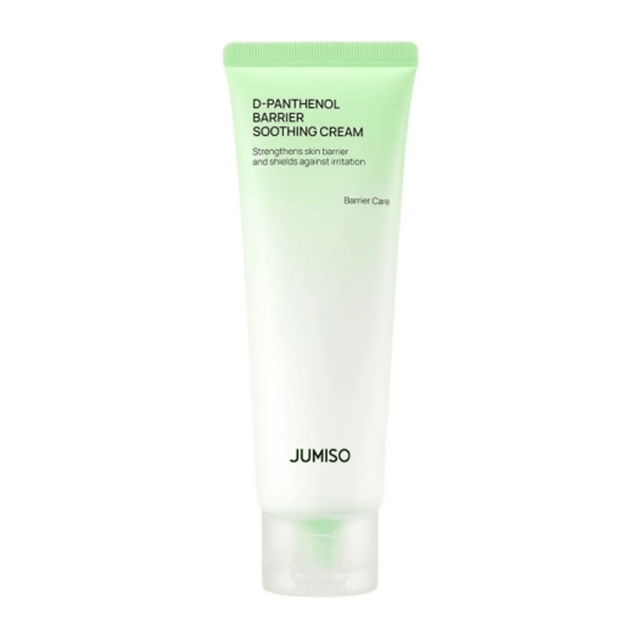 Slika izdelka Jumiso D-Panthenol Barrier Soothing Cream v zeleni tubi na beli podlagi.