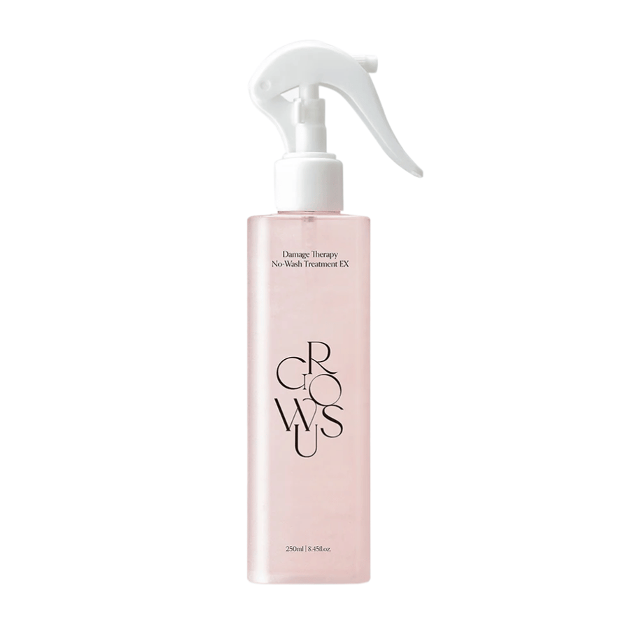 Izrezana slika izdelka GROWUS Damage Therapy No-Wash Treatment EX v rožnati pršilki z leave-in formulo za vlaženje in nego poškodovanih las.