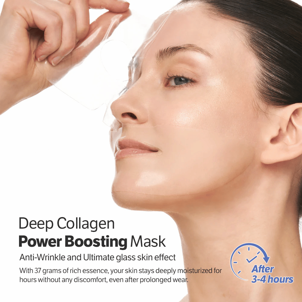Ženska nanese Sungboon Editor Deep Collagen Power Boosting Mask, anti-age maska, ki vlaži in daje koži steklen videz.
