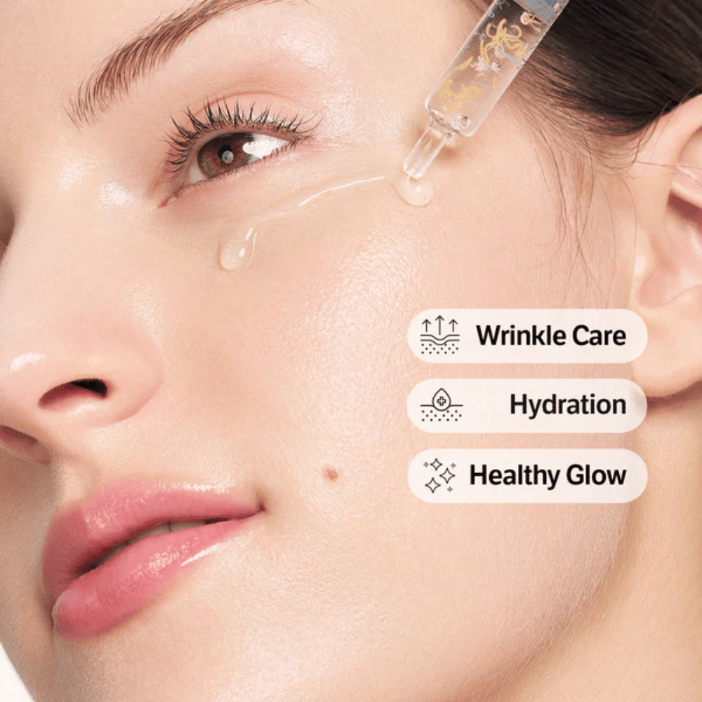 SUNGBOON EDITOR Deep Collagen Silk Peptide Intensive Ampoule – lahki serum, ki se hitro absorbira in pomaga vlažiti kožo ter daje enakomernejši in bolj sijoč ten kože.