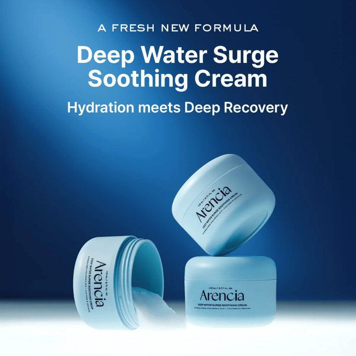 Arencia Deep Water Surge Soothing Cream – nova pomirjujoča in vlažilna krema za obraz, ki združuje intenzivno hidracijo z nego za obnovo kože.
