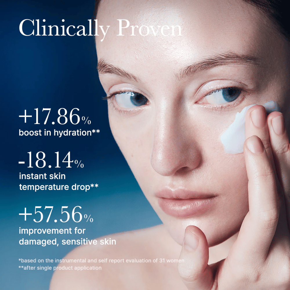 Klinično testiran Arencia Deep Water Surge Soothing Cream, ki izboljšuje vlaženje kože, znižuje temperaturo kože in krepi občutljivo kožo po nanosu.