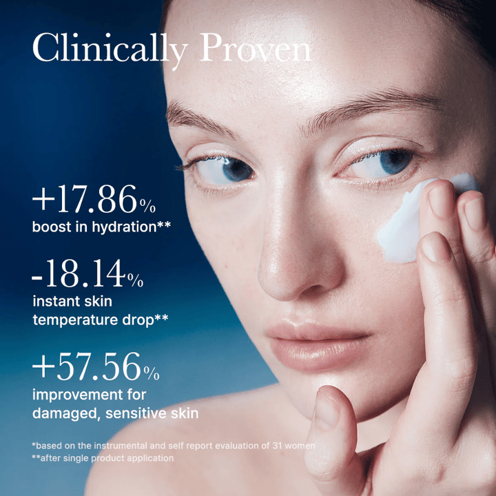 Klinično testiran Arencia Deep Water Surge Soothing Cream, ki izboljšuje vlaženje kože, znižuje temperaturo kože in krepi občutljivo kožo po nanosu.