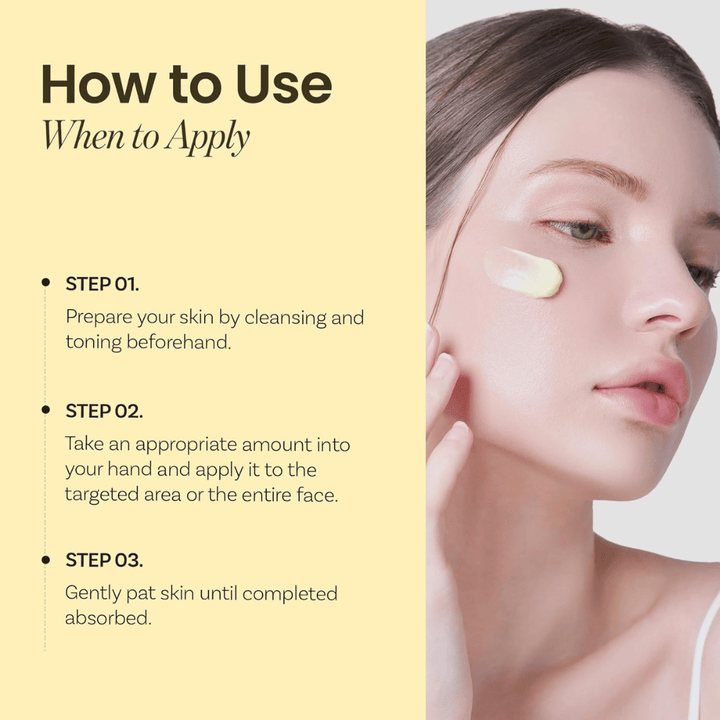 Navodila za Ongredients Deep Calming Cream – nanesite po čiščenju in toniku, nežno vtapkajte kremo, dokler se ne vpije.