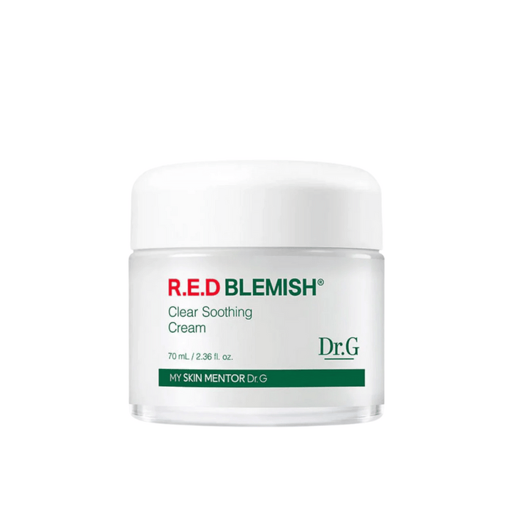 Dr.G R.E.D Blemish Clear Soothing Cream je blaga in vlažilna krema, ki lajša rdečico in draženje. Formula vsebuje Centello Asiatica in hialuronsko kislino za krepitev kožne pregrade in obnovo ravnovesja. Odlično za občutljivo in k aknam nagnjeno kožo.