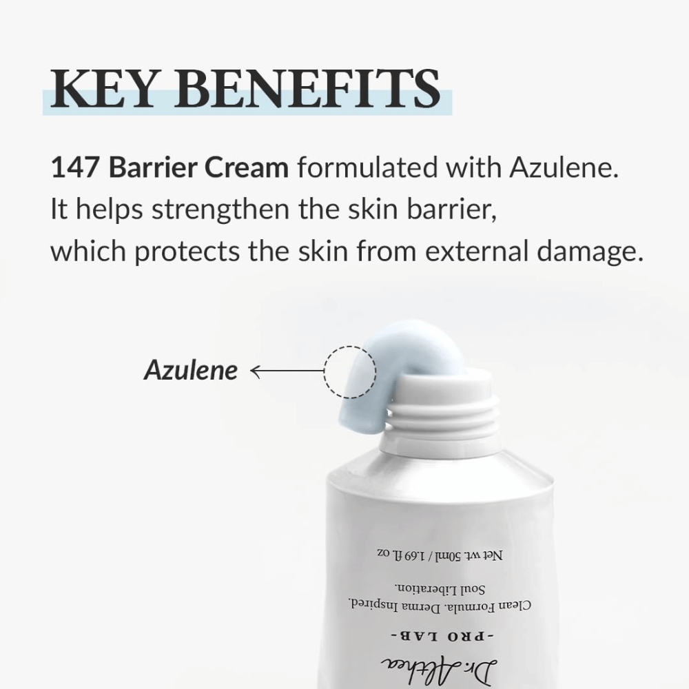 Dr. Althea 147 Barrier Cream z azulenom, vlažilna krema, ki krepi kožno bariero in ščiti kožo pred zunanjimi poškodbami.