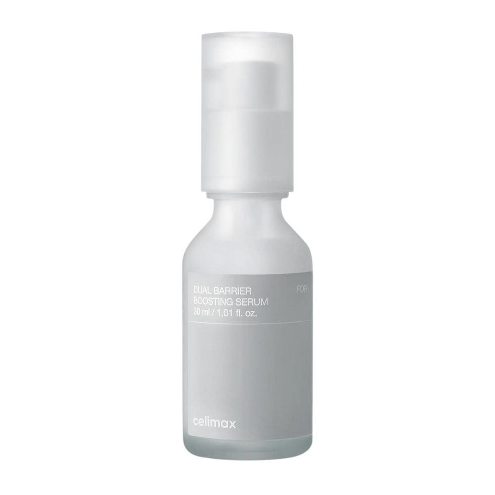 Celimax Dual Barrier Boosting Serum slika izdelka na beli podlagi, korejski serum za občutljivo in suho kožo.