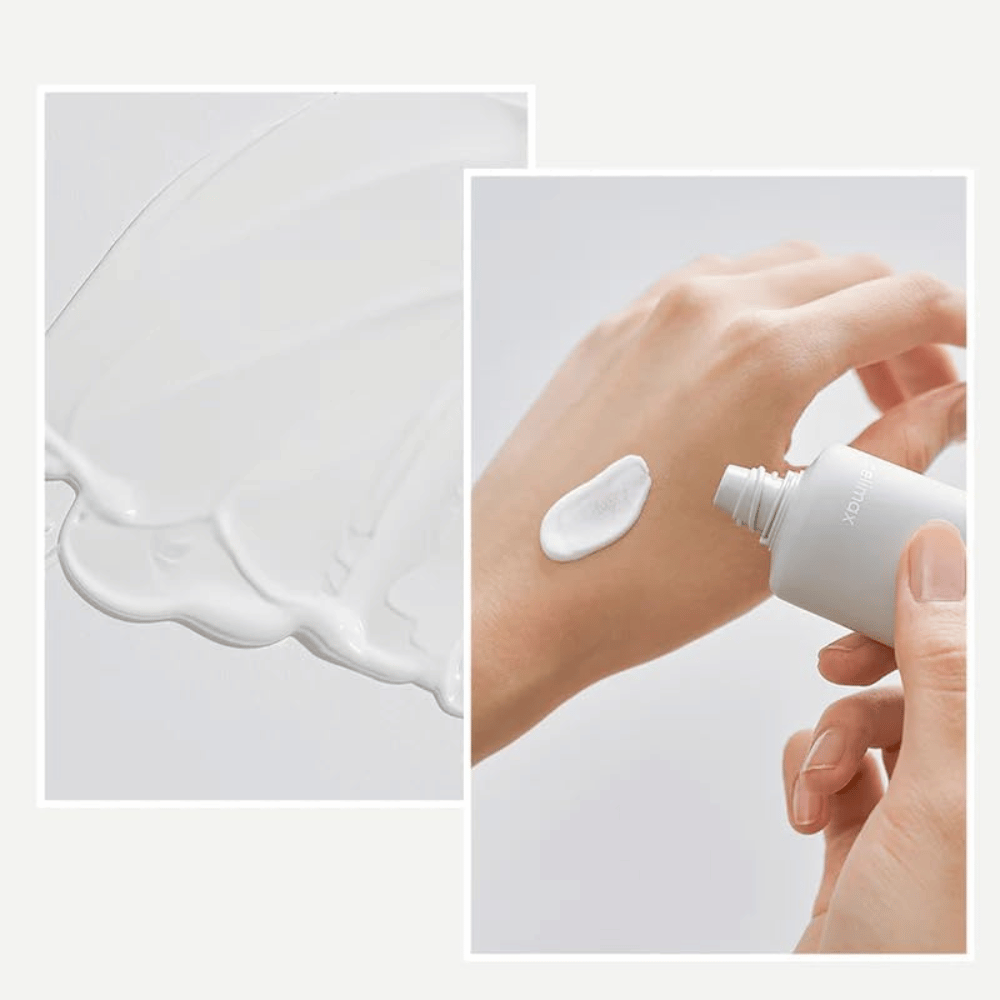 Celimax Dual Barrier Watery Sun Cream SPF50+ PA++++ z lahko, vlažilno teksturo, ki se hitro vpije brez belega sloja ali lepljivosti.