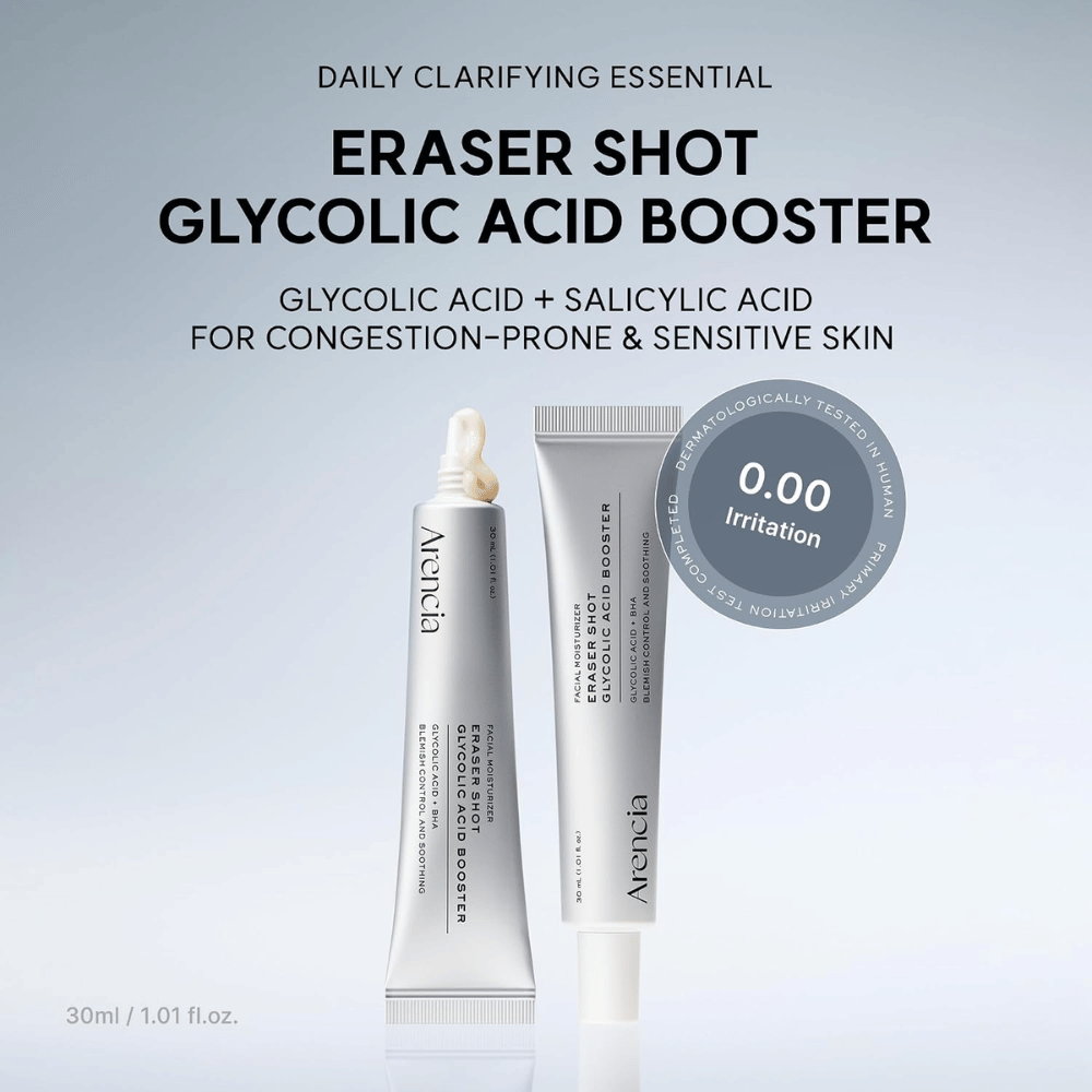Arencia Eraser Shot Glycolic Acid Booster 30 ml – z glikolno kislino in salicilno kislino za zamašene pore in občutljivo kožo