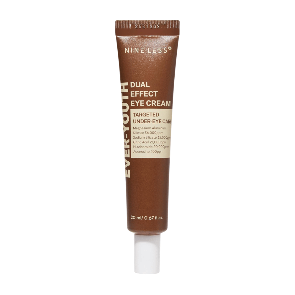 NINE LESS Ever-Youth Dual Effect Eye Cream 20 ml – slika izdelka kreme za predel okoli oči v rjavi tubi