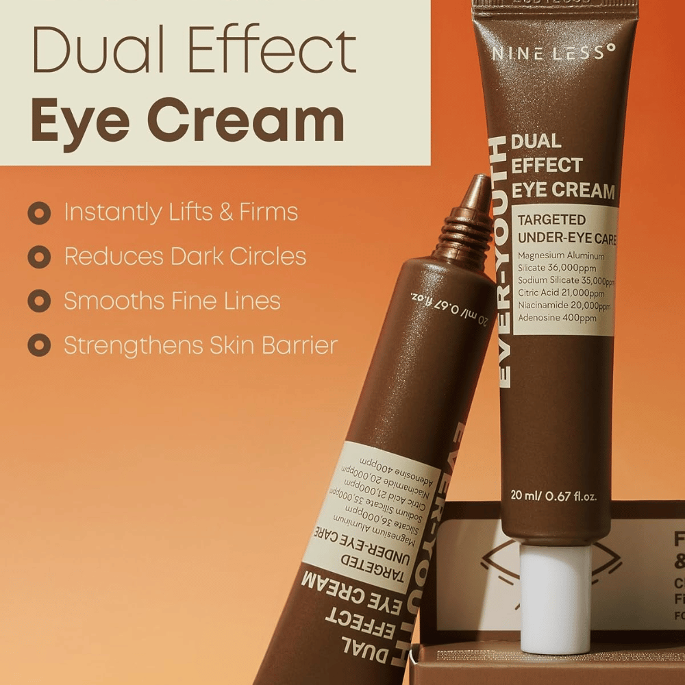 NINE LESS Ever-Youth Dual Effect Eye Cream – učvrstitvena krema za predel okoli oči za temne kolobarje, drobne linije in kožno bariero