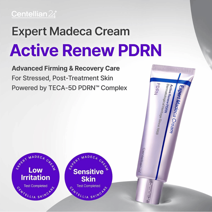 Centellian24 Expert Madeca Cream Active Renew PDRN slika izdelka v tubi z nizko stopnjo draženja in prilagojena občutljivi koži z obnovitvenimi lastnostmi