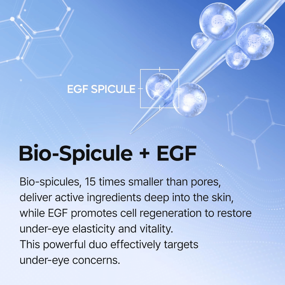 Eyephalt Eyebag Cream z EGF in tehnologijo spikul, ki spodbuja obnovo celic ter zmanjšuje temne kolobarje in ohlapno kožo pod očmi