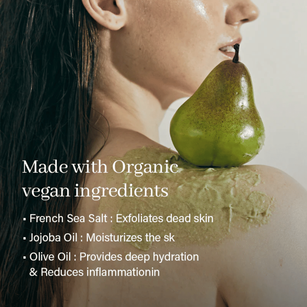 Arencia piling za telo nanesen na kožo z naravnimi sestavinami. Eksfoliacijski piling z morsko soljo in negovalnimi olji, ki daje sijaj in izboljšuje strukturo kože.