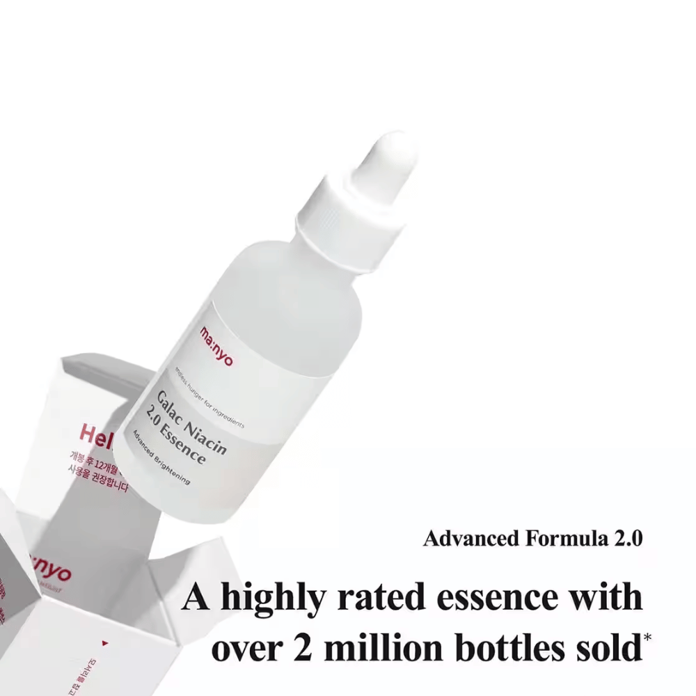 Ma:nyo Galac Niacin 2.0 Essence – najbolje prodajani korejski esence z več kot 2 milijona prodanih steklenic, obogatena z galaktomiceti in niacinamidom za jasnejši ten kože.