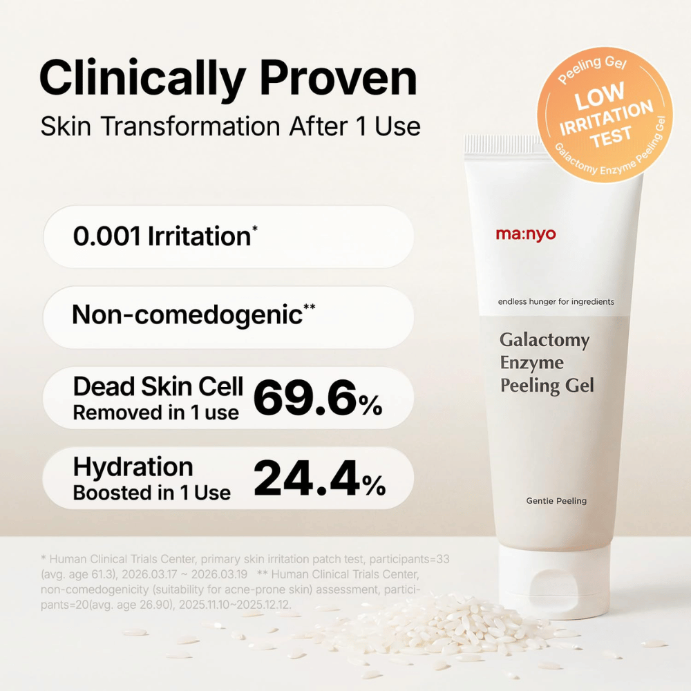 ma:nyo Galactomy Enzyme Peeling Gel s klinično potrjenimi rezultati za eksfoliacijo, vlaženje in koži prijazno formulo.