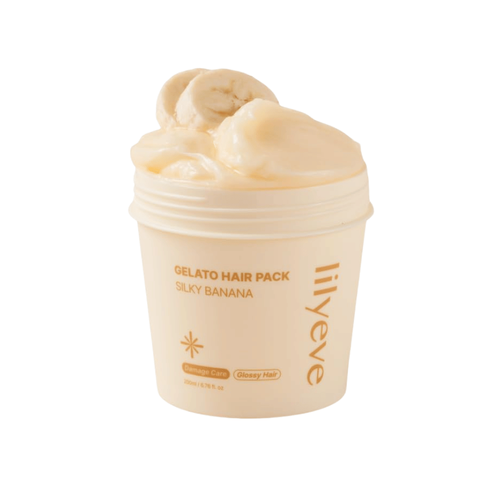 LILYEVE Gelato Hair Pack Silky Banana 200 ml – kremasta maska za lase za poškodovane lase s poudarkom na mehkobi in sijaju.