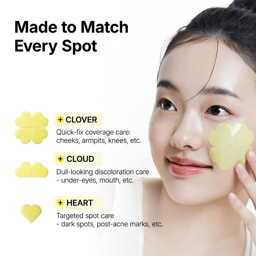 Ma:nyo Glutathione 7 Dark Spot Serum Patch z obliži v obliki deteljice, oblaka in srca za ciljno nego različnih predelov kože