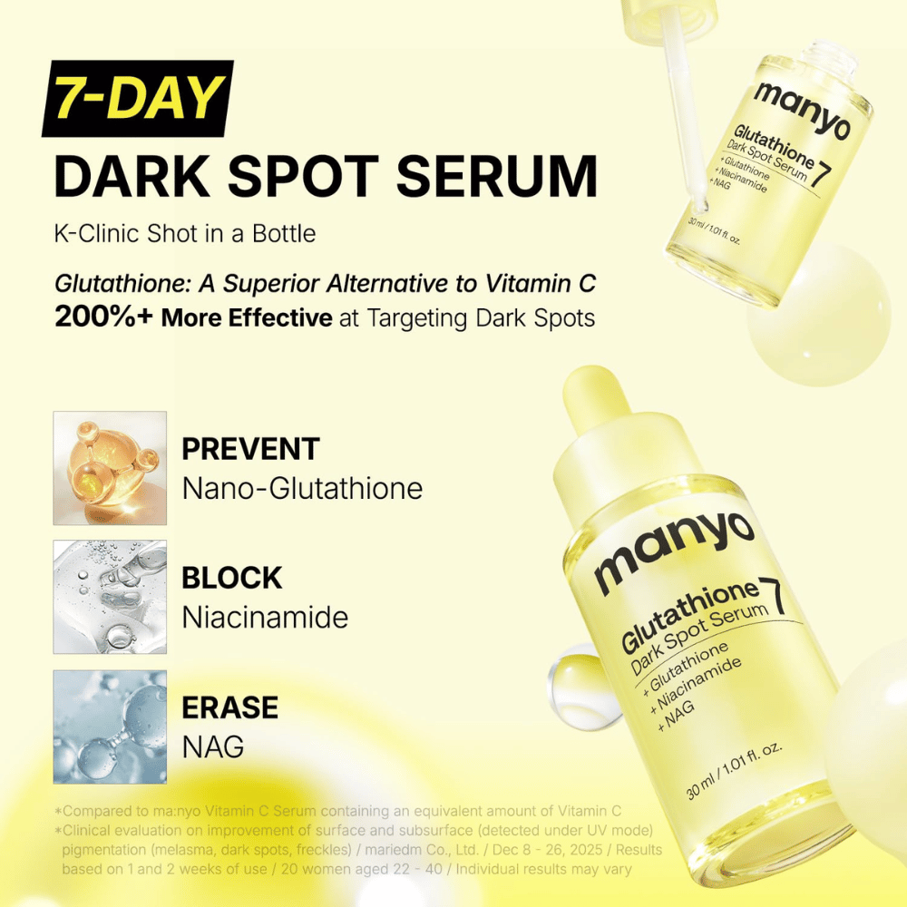 Ma:nyo Glutathione 7 Dark Spot Serum za intenzivno nego pigmentnih madežev z glutationom, niacinamidom in NAG