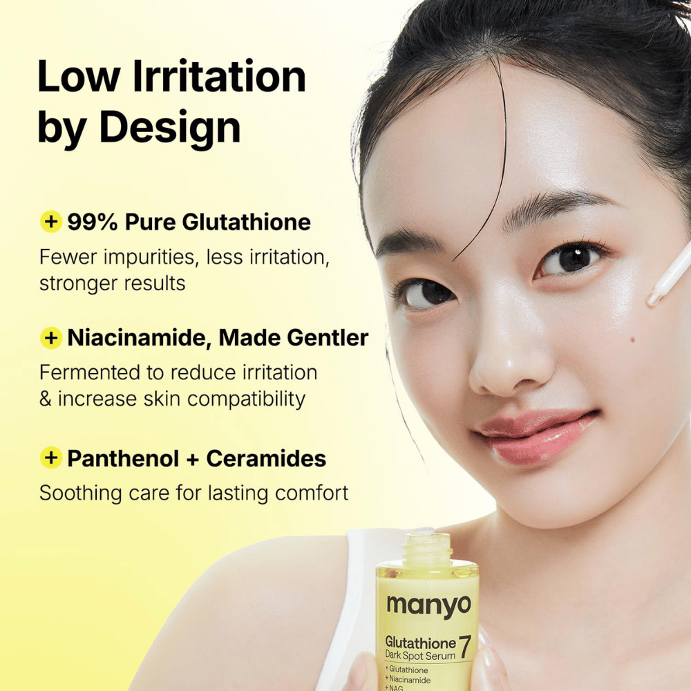 Ma:nyo Glutathione 7 Dark Spot Serum z 99 % glutationa, niacinamida, pantenola in ceramidov za nežno nego kože