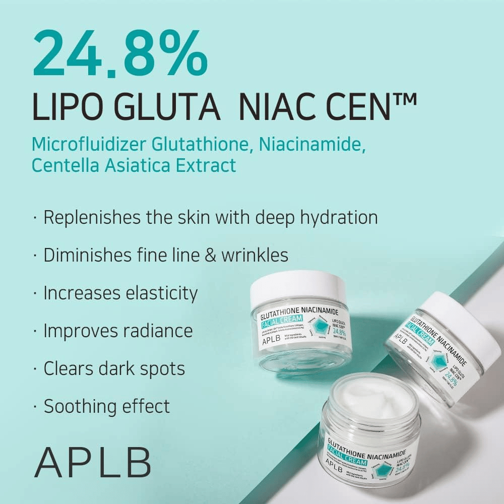 APLB Glutathione Niacinamide Facial Cream 24,8 % Lipo Gluta Niac Cent z globinsko vlažilnostjo, učinkom proti staranju in izboljšanim tenom kože