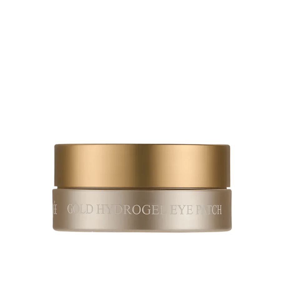 Izrezana produktna slika PETITFEE Gold Hydrogel Eye Patch v elegantnem zlato obarvanem lončku na svetlem ozadju. Dizajn daje ekskluziven in razkošen vtis.