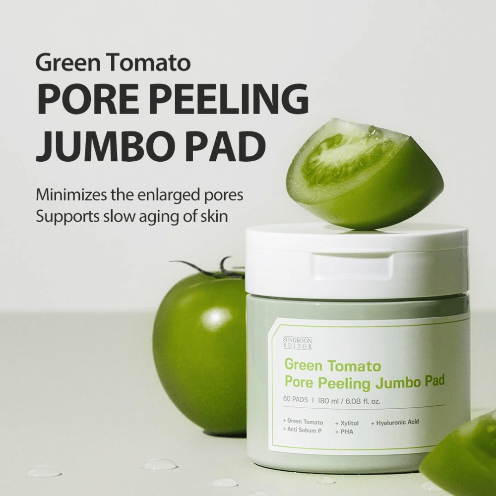 SUNGBOON EDITOR Green Tomato Pore Peeling Jumbo Pad – eksfoliativne blazinice za pore in bolj enakomerno teksturo kože