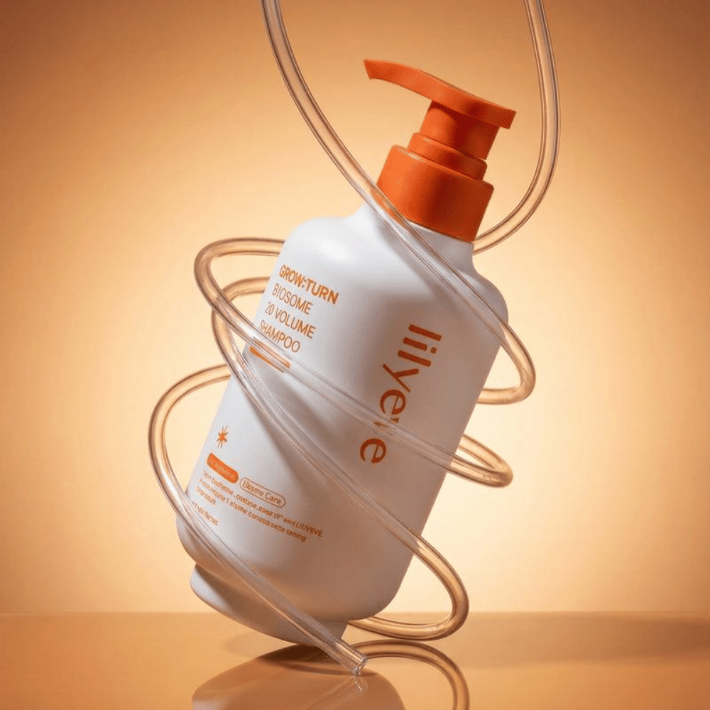 LILYEVE Grow:Turn Exosome 3D Volume Shampoo z modernim dizajnom in plastenko s črpalko za enostavno uporabo
