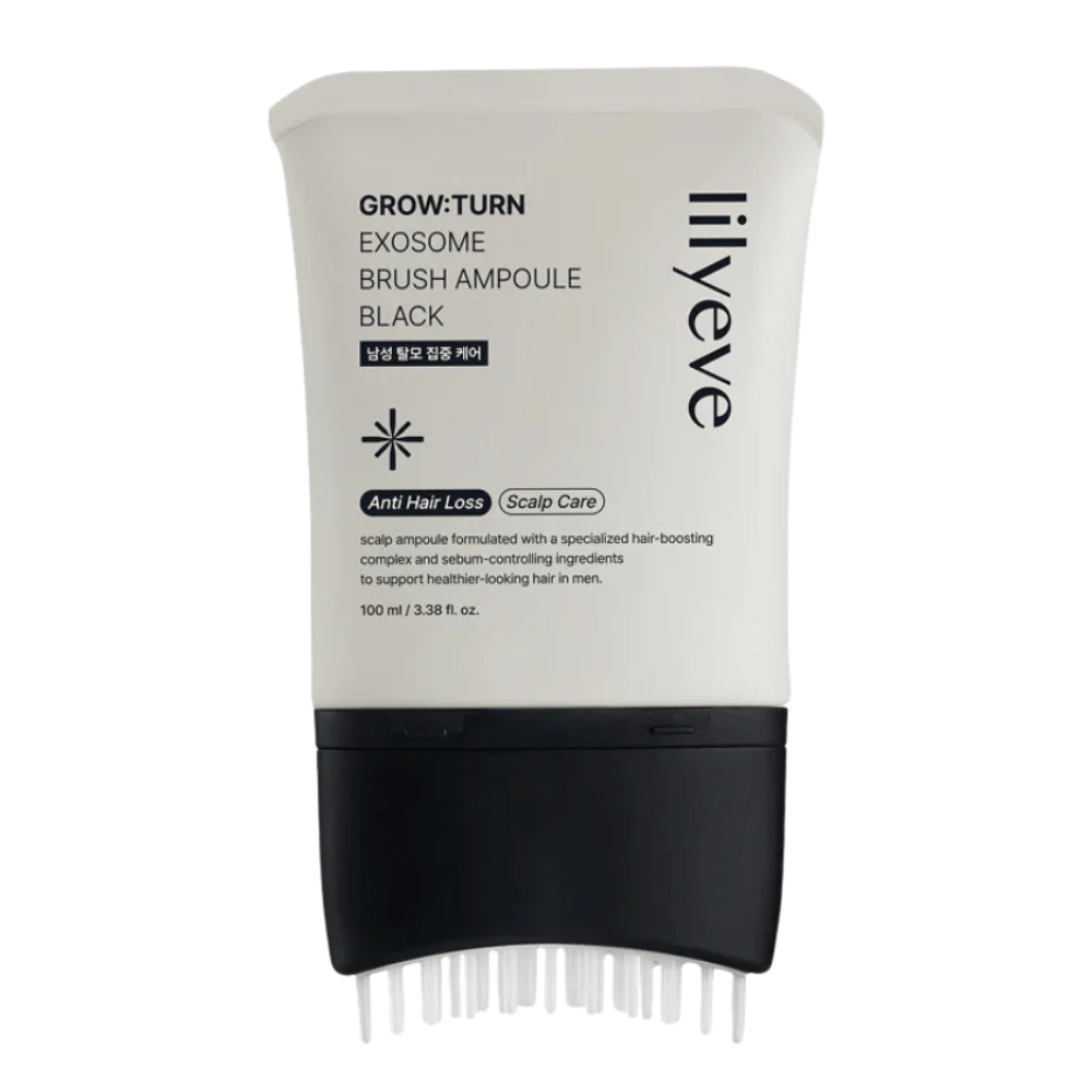 Izrezana slika izdelka LILYEVE Grow:Turn Exosome Brush Ampoule Prime na belem ozadju. Integrirani krtačni aplikator omogoča enostaven nanos seruma neposredno na lasišče za vsakodnevno nego las in lasišča.