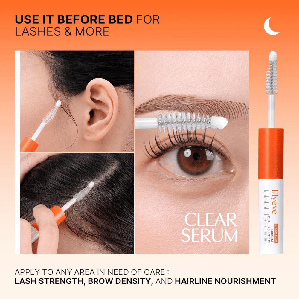 LILYEVE Grow Turn Exosome Dual Lash Serum – prozorni serum za večerno nego trepalnic, obrvi in linije las.