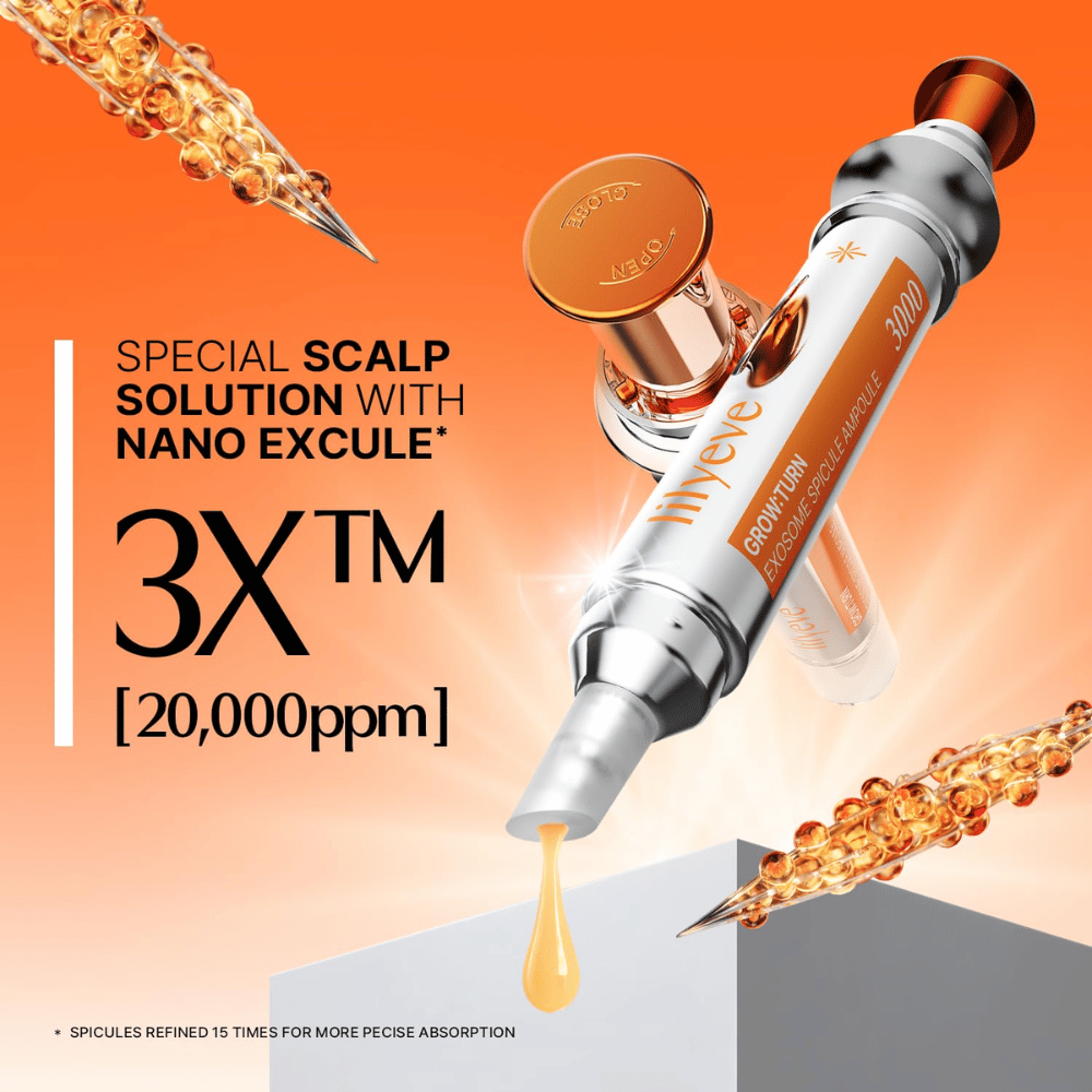 LILYEVE Grow Turn Exosome Spicule Ampoule 3000 – koncentrirana ampula za lasišče z Nano Excule in spikulami za ciljno nanašanje.