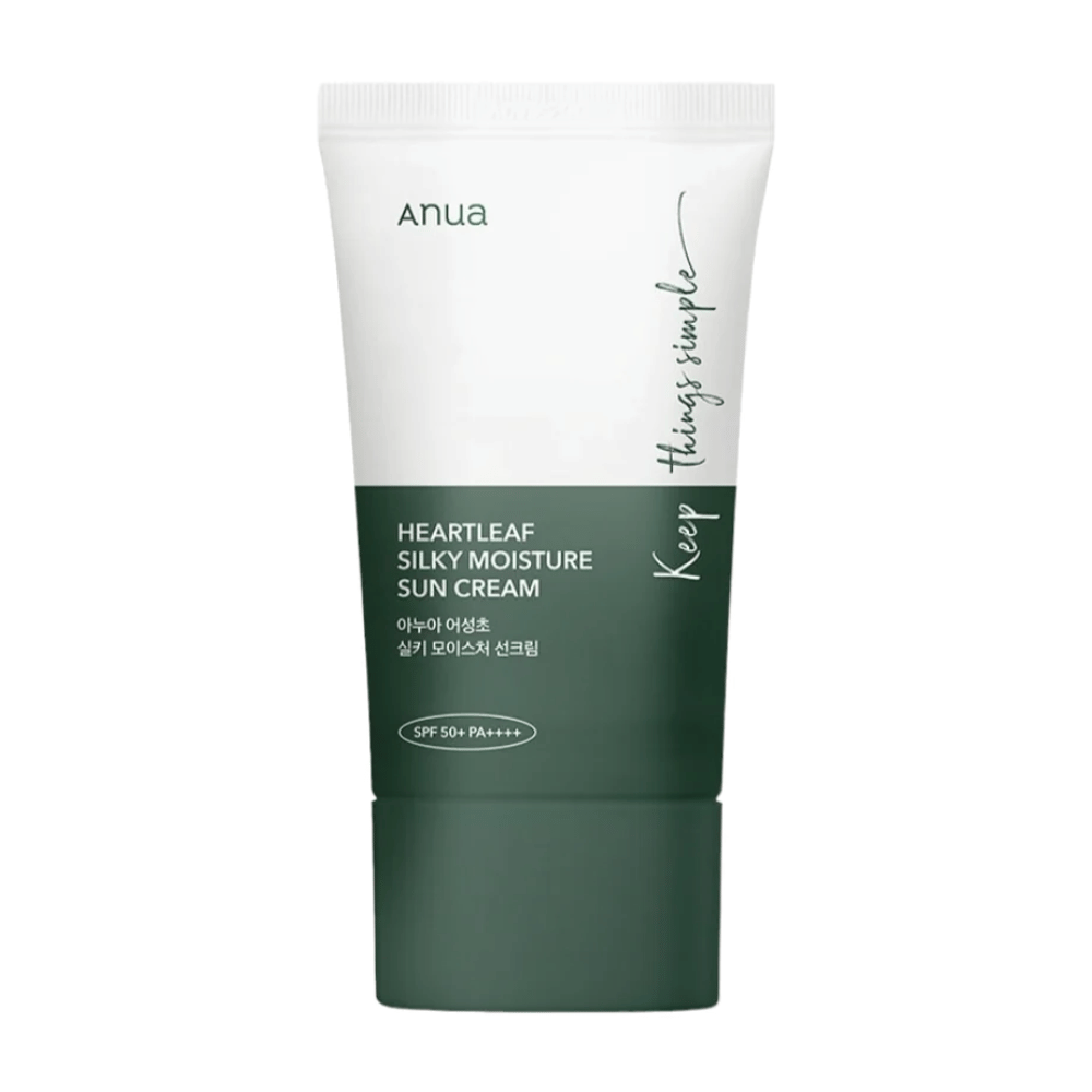 Ena tuba z "Heartleaf Silky Moisture Sun Cream" od Anua, SPF 50+ PA++++.