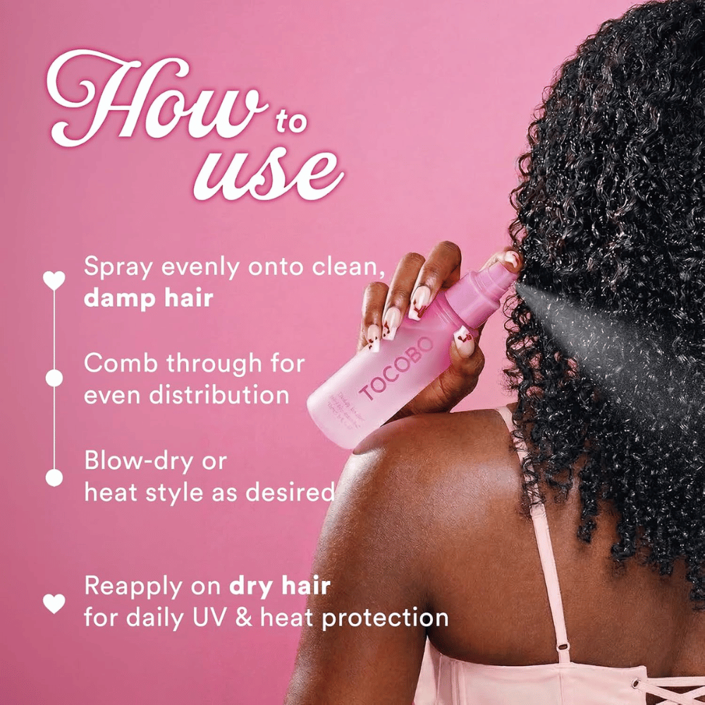 TOCOBO Heat Proof Hair Mist #01 Lowkey Famous – nanos na vlažne lase pred sušenjem s fenom in toplotnim oblikovanjem