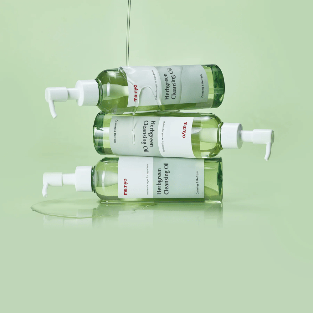 ma:nyo Herbgreen Cleansing Oil čistilno olje v zloženih steklenicah, oljno čiščenje, ki raztaplja ličila, zaščito pred soncem in nečistoče, ne da bi izsušilo kožo