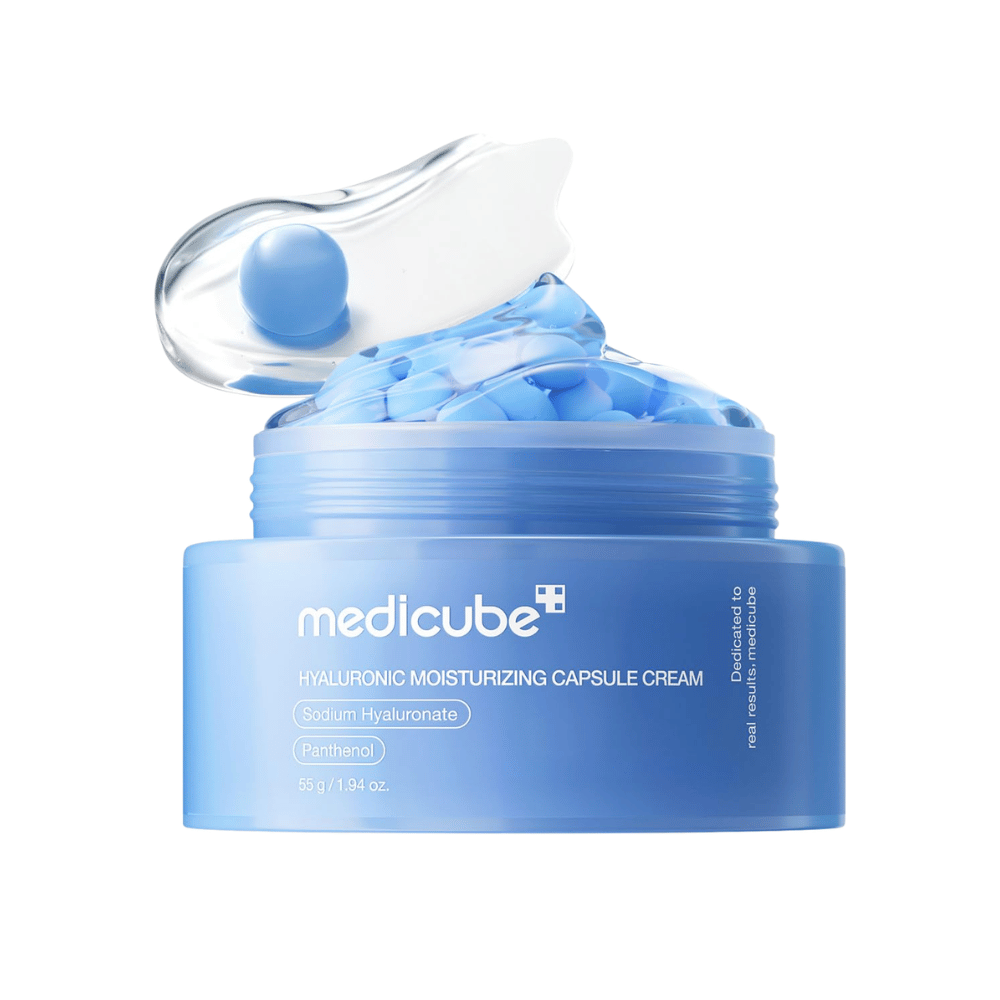 5. Medicube Hyaluronic Moisturizing Capsule Cream 55 g – vlažilna kapsulna krema v modrem lončku