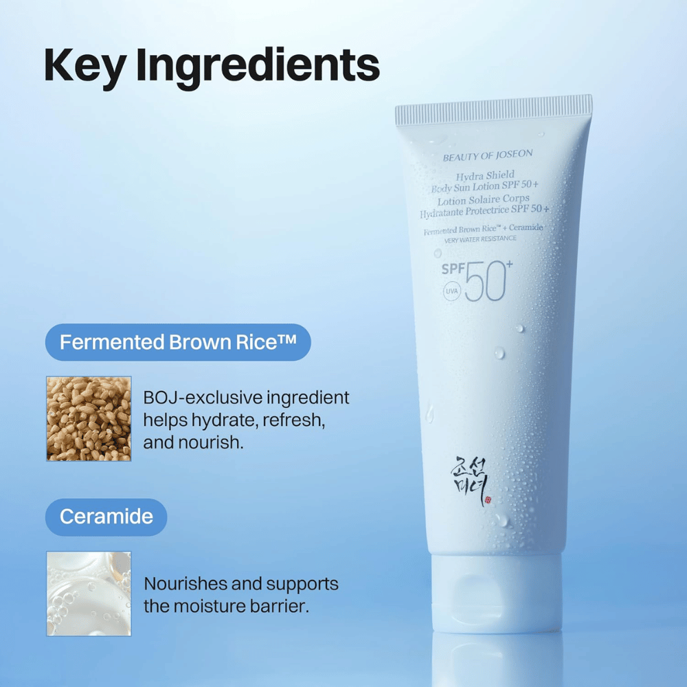 Beauty of Joseon Hydra Shield Body Sun Lotion SPF50+ s fermentiranim rjavim rižem in ceramidi