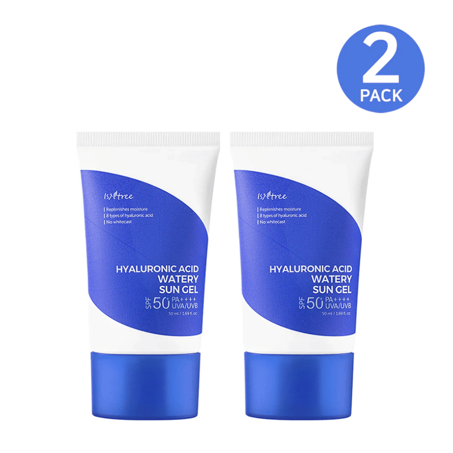 Dve tubi Isntree Hyaluronic Acid Watery Sun Gel Set z zaščito pred soncem SPF 50+.