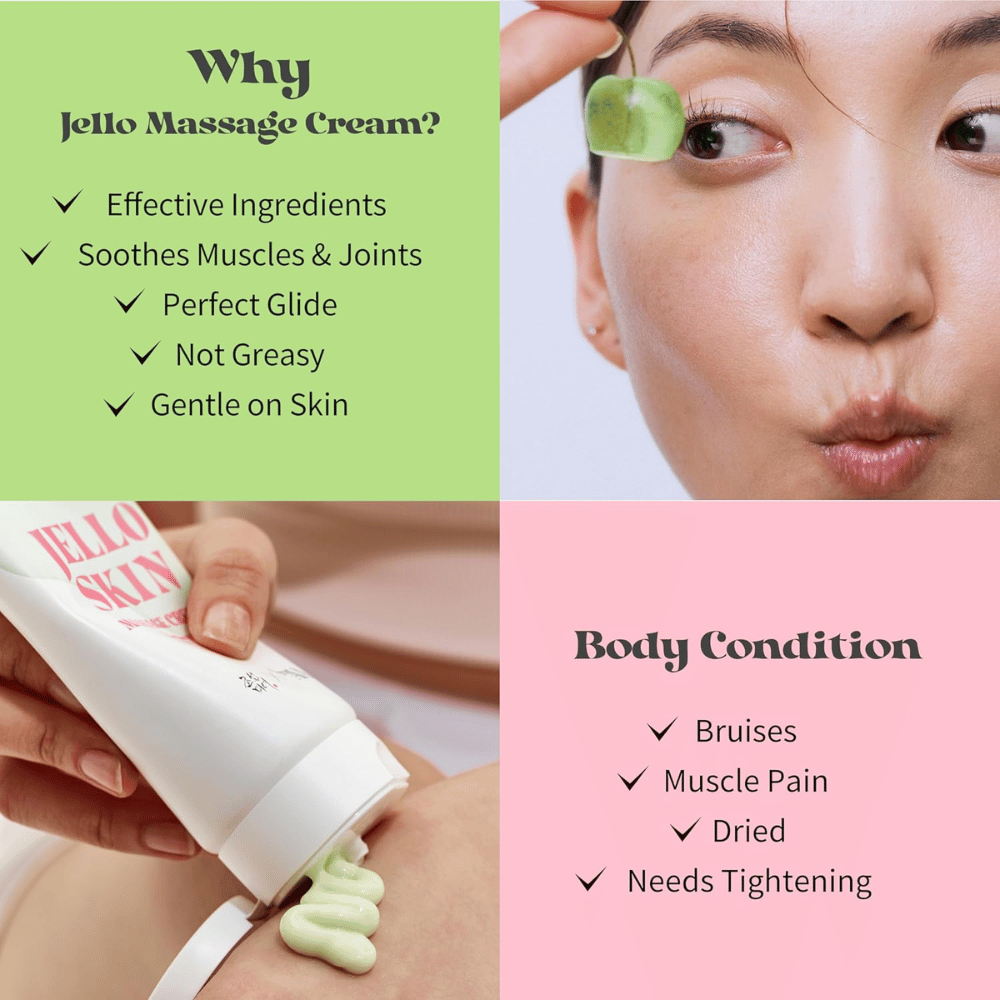 Beauty of Joseon Jello Skin Massage Cream za obraz in telo s svilnato gladkim občutkom, vlaženjem in formulo, prijazno za masažo.