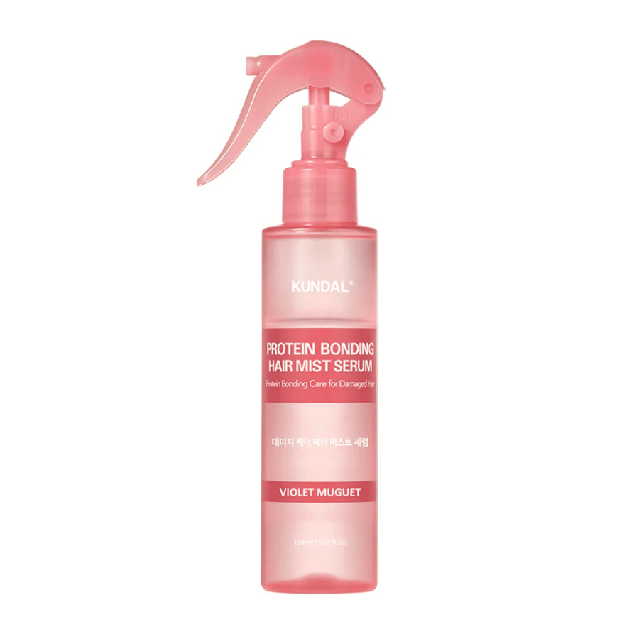 KUNDAL Protein Bonding Hair Mist Serum Violet Muguet v roza razpršilki, 150 ml, za poškodovane lase z učvrstitvenim in obnovitvenim učinkom.