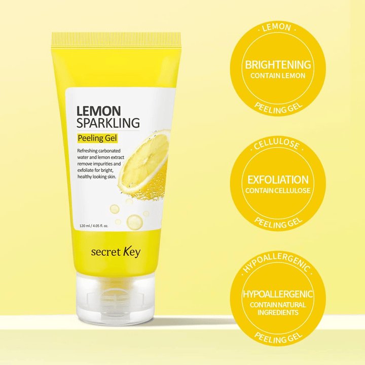 Secret Key Lemon Sparkling Peeling Gel – vsebuje limono in celulozo za piling, sijaj in mehkejšo kožo, nežen do občutljive kože.