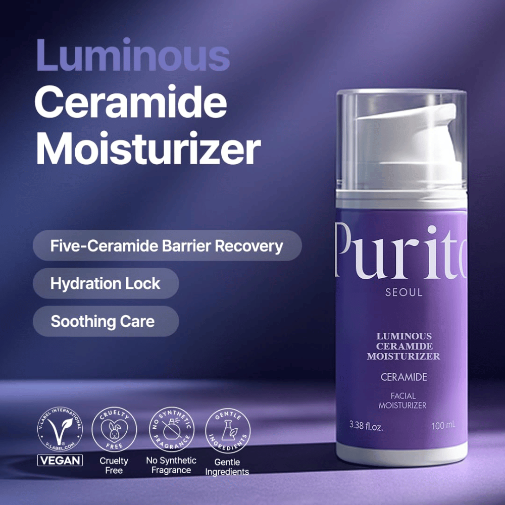 Purito Luminous Ceramide Moisturizer – korejska krema za obraz s ceramidi, ki pomaga popraviti kožno pregrado, zadržati vlago in zagotoviti enakomernejšo teksturo kože.