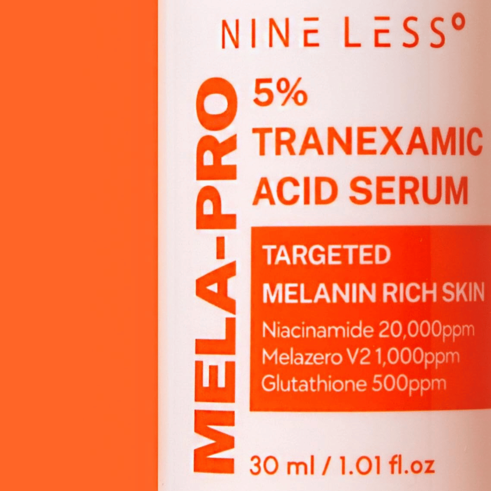 Približan posnetek NINE LESS MELA-PRO 5% Tranexamic Acid Serum s 5% traneksamsko kislino, niacinamidom in glutationom.